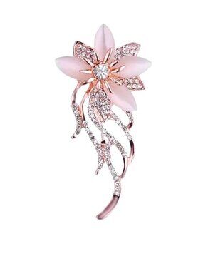 Flower Brooch Rhinestone Pink Pin Stylish Sparkle Retro Glam Stylish Trendy NEW